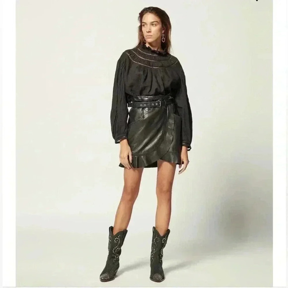 Isabel Marant Dark Leather Mini Skirt - Picture 3 of 8